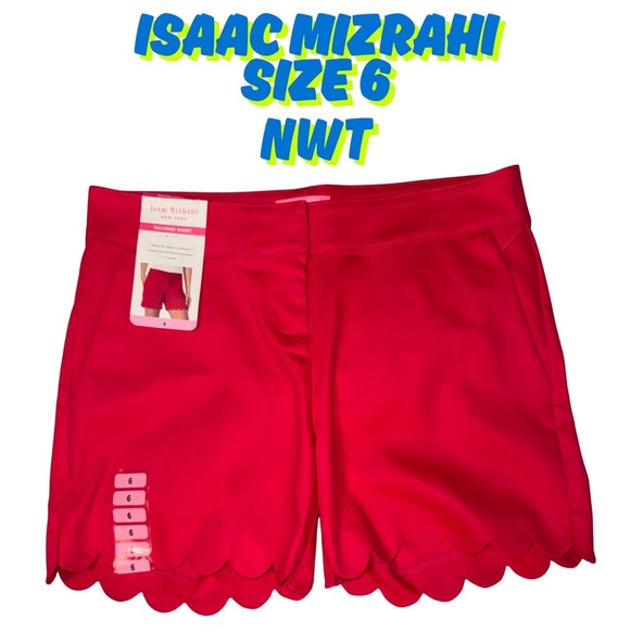 Isaac Mizrahi Red High Waist Scalloped Shorts - Picture 1 of 7